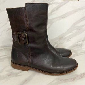 Dark Brown Leather Half Calf Pull-on Riding Moto Boots